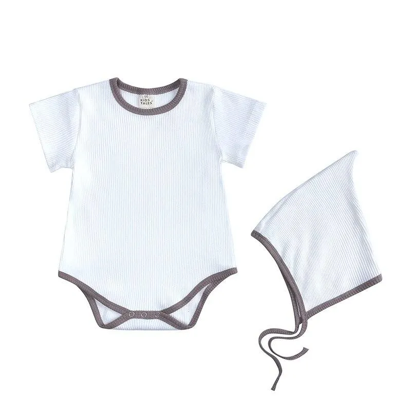 Newborn Infant Baby Boys Girls Pure Color Rompers Clothing Summer Kids Boy Girl Short Sleeve Rompers Clothes And Hat