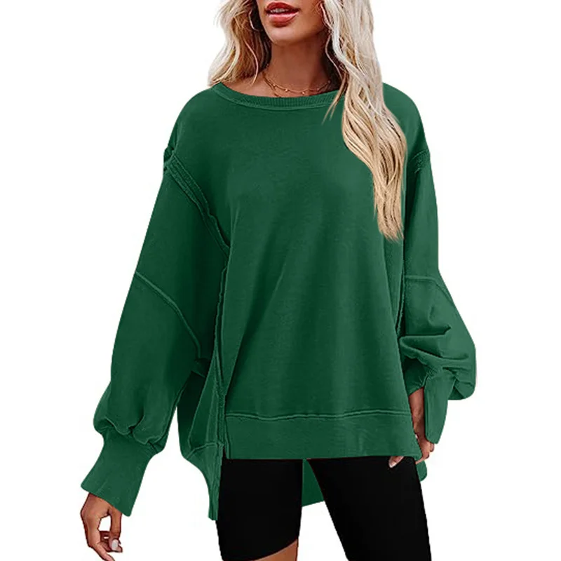 Nigikala Nigikala Women's Clothing 2025 Autumn And Winter New Women's Large Round-Neck Sweatshirt Side Open Fork Long-Sleeved Sweater