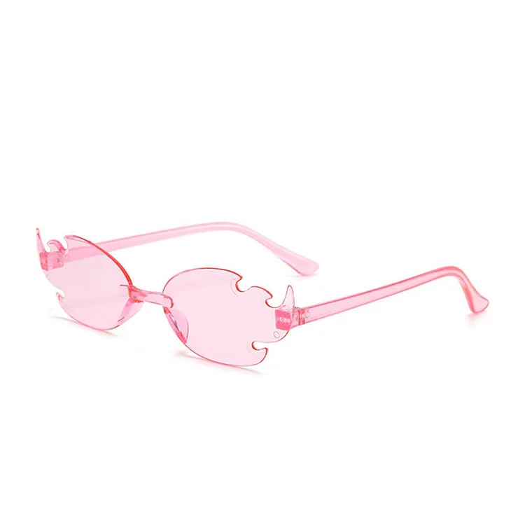 Traceeye Red Flame Shaped Sunglasses European Personality Trend Frameless Colorful Ball Party Color Glasses Beach Photography Sunglasses