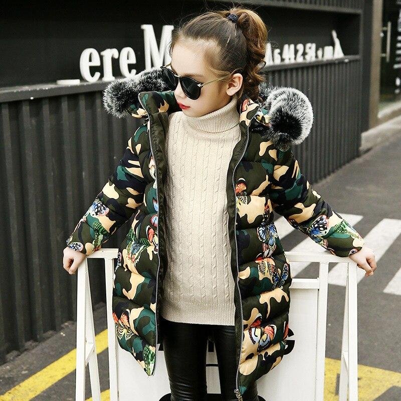 Girls' cotton jacket 3-11 years old children's down cotton jackets Printed cartoon butterfly camouflage girls winter jackets