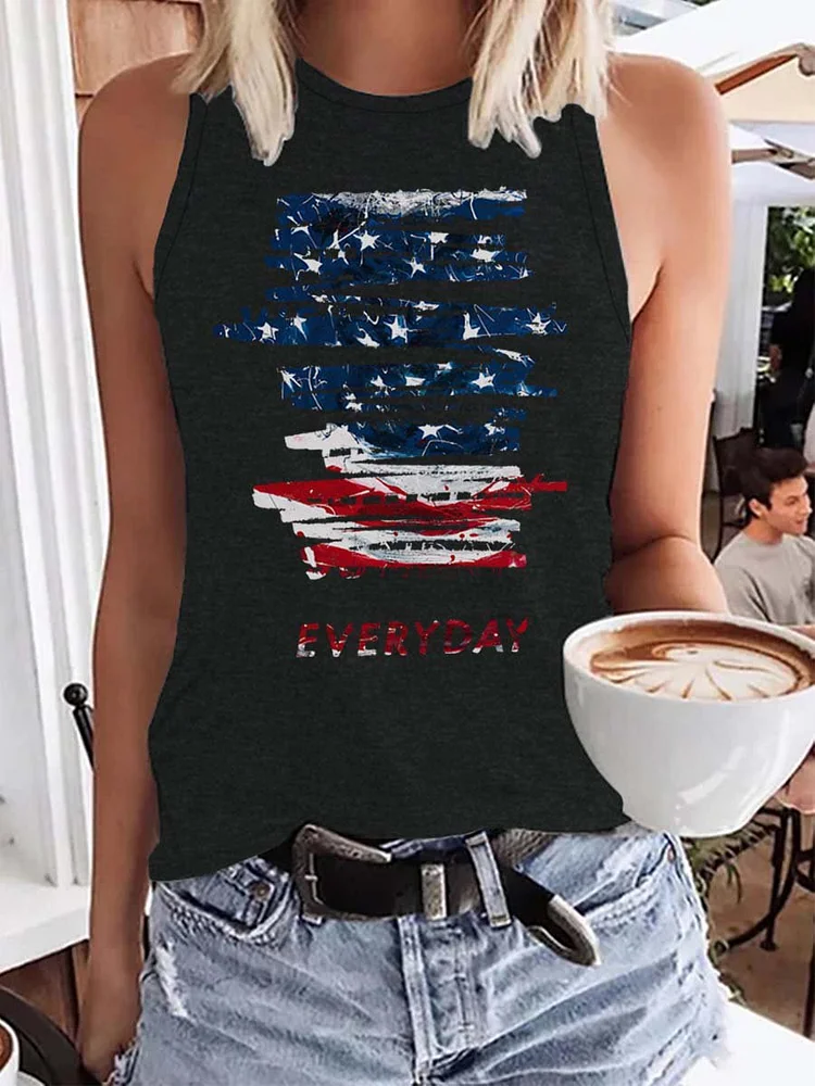 Womens Flag Print Casual Tanks & Camis
