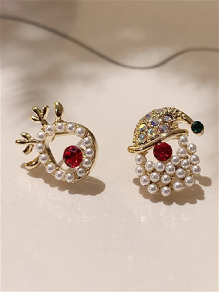 Weihnachtsmann- und Rentier-Perlen-Strass-Ohrringe