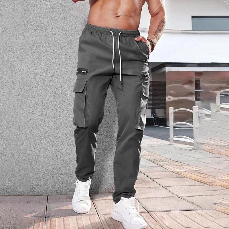 Men's Solid Multi-pocket Zipper Elastic Waist Cargo Pants 89152531Z