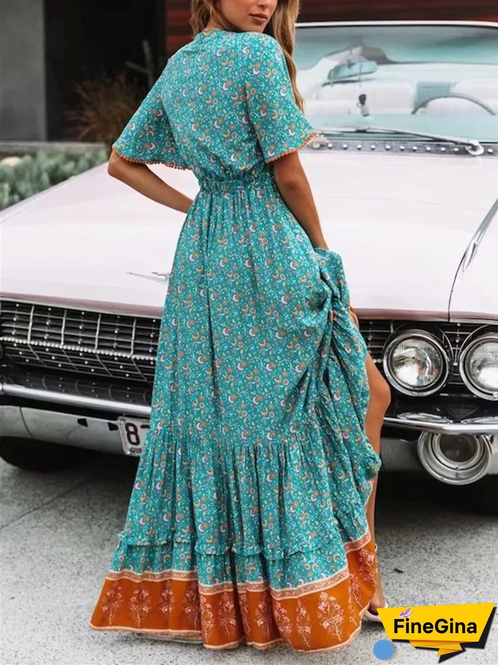 Summer Bohemian High Waist Loose Large Skirt Dress Holiday Seaside Dress