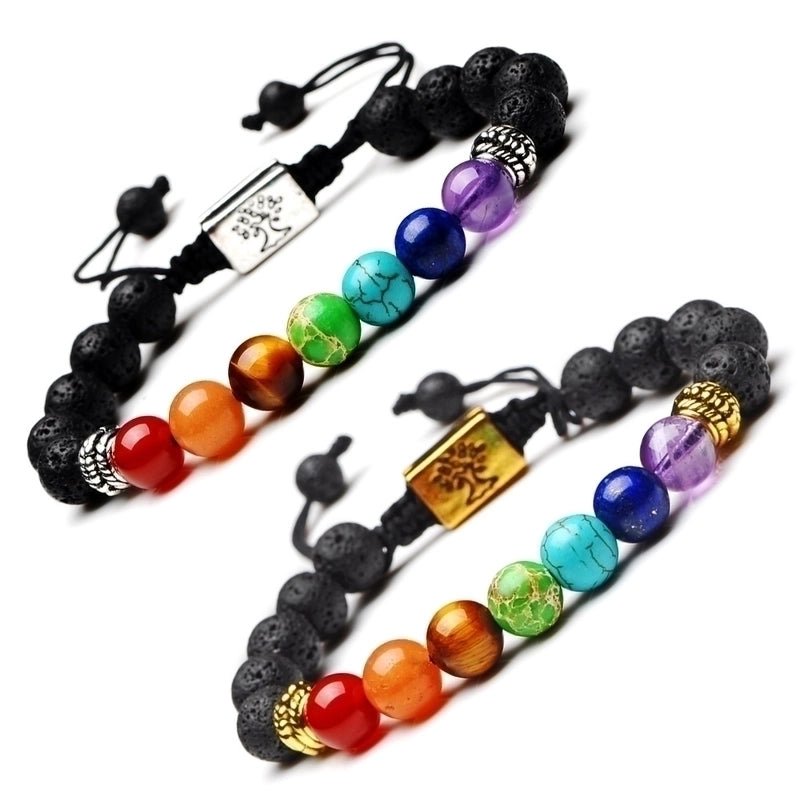 Minimalist Round Alloy Natural Stone Polyester Woven Chain Bracelets In Bulk