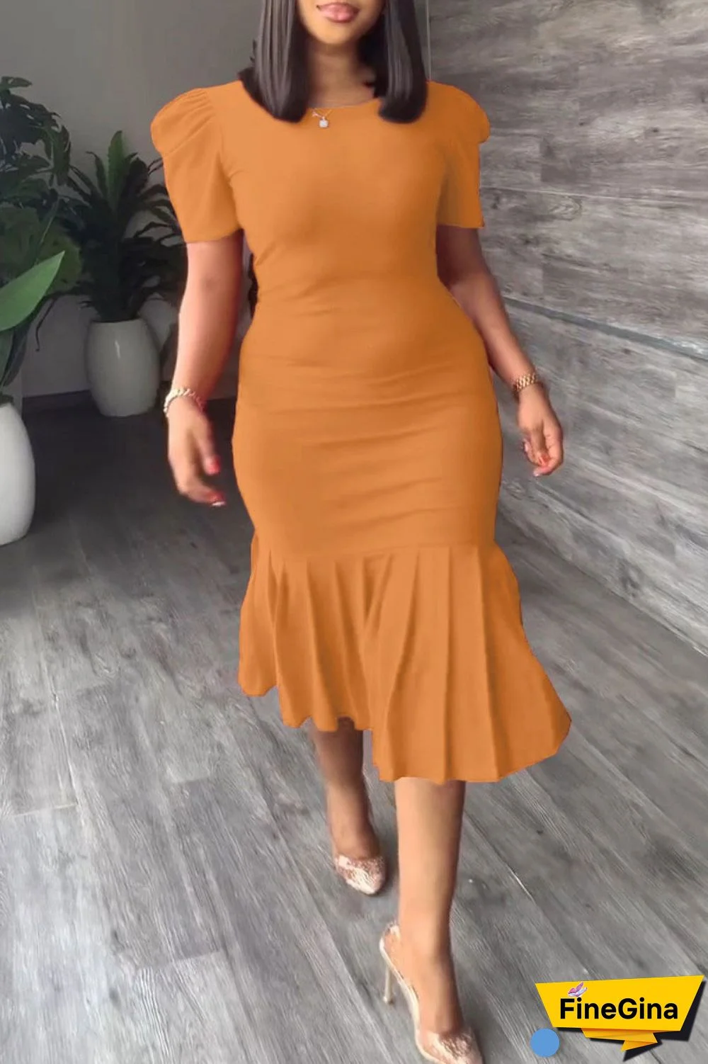 Red Casual Solid Basic O Neck Short Sleeve Dress