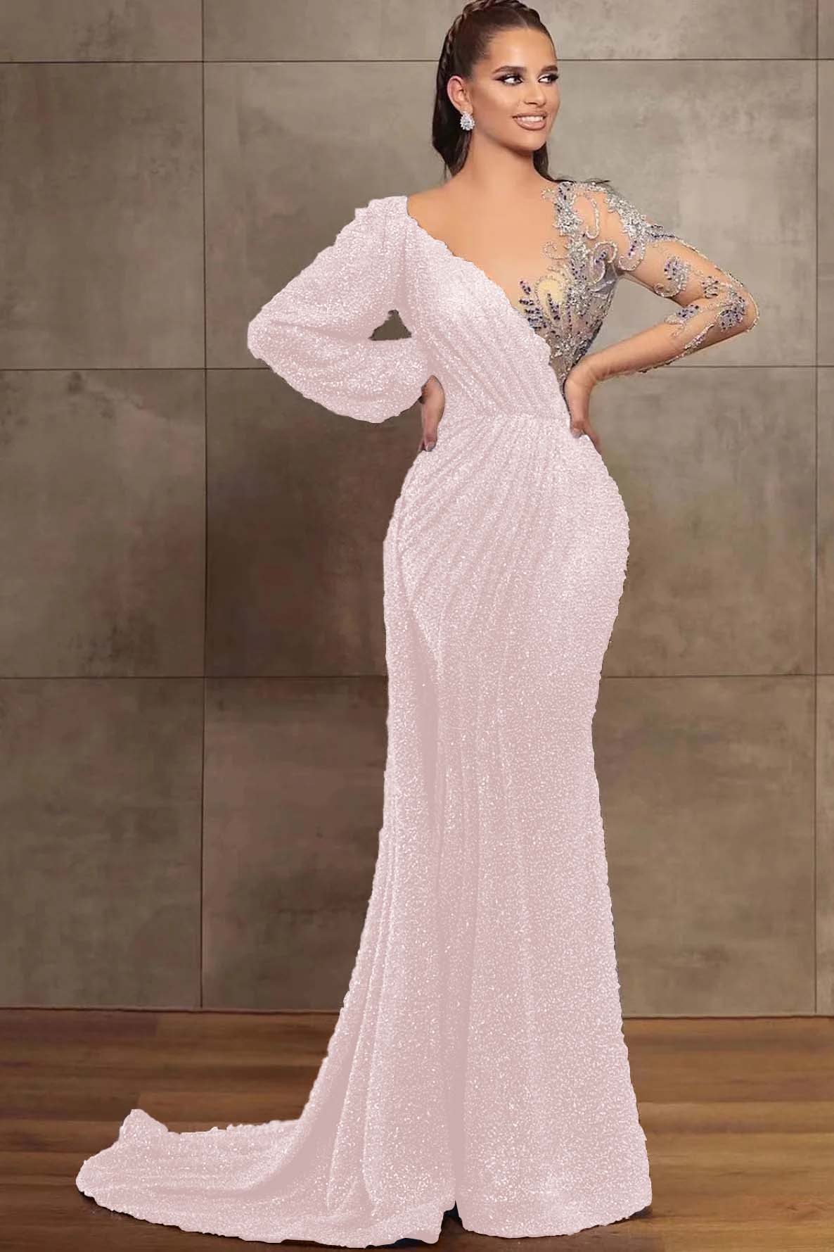 Hidais Amazing V Neck Long Sleeves Mermaid Evening Dress With Sequins 