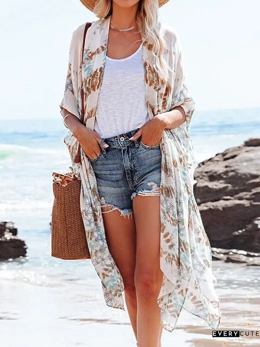Cardigans Loose Printed Tulle Sun Protection Cardigan for Women