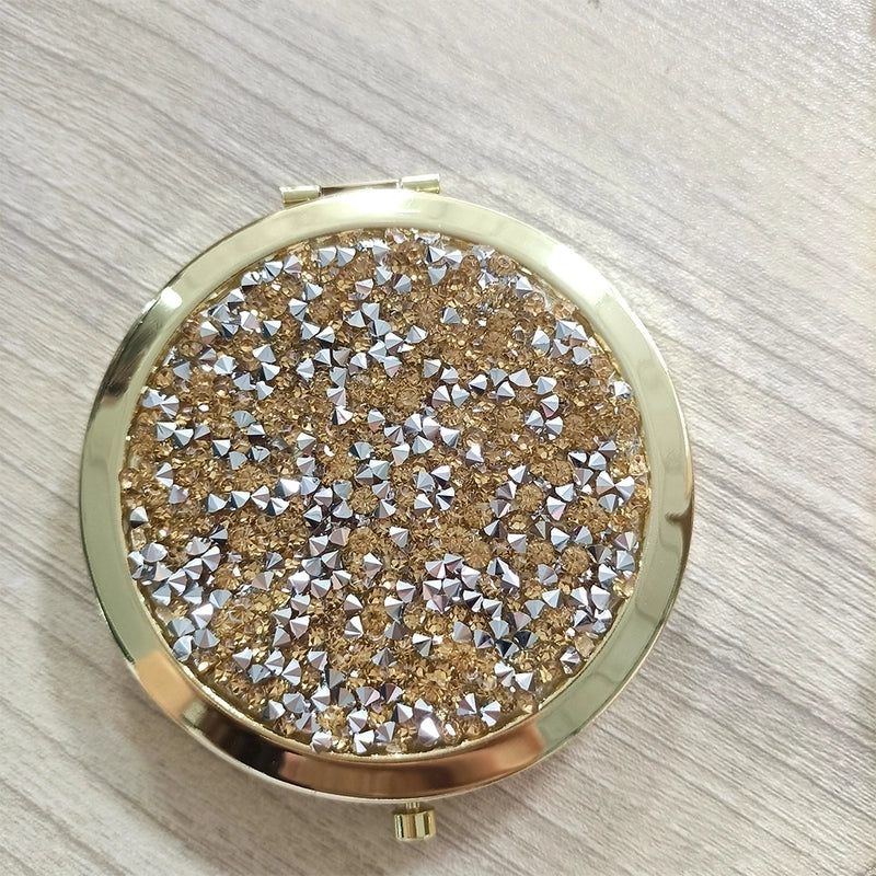 Retro Crystal Stick-on Round Double-sided Portable Mini Mirror