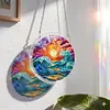 (18.5cm)DIY Acrylic Jigsaw Puzzle Window Hanging with Hanging Chain DIY Stained Glass Decoration Round Window Puzzle Decor for DIY Craft Project (Stained Glass Sea Wave)