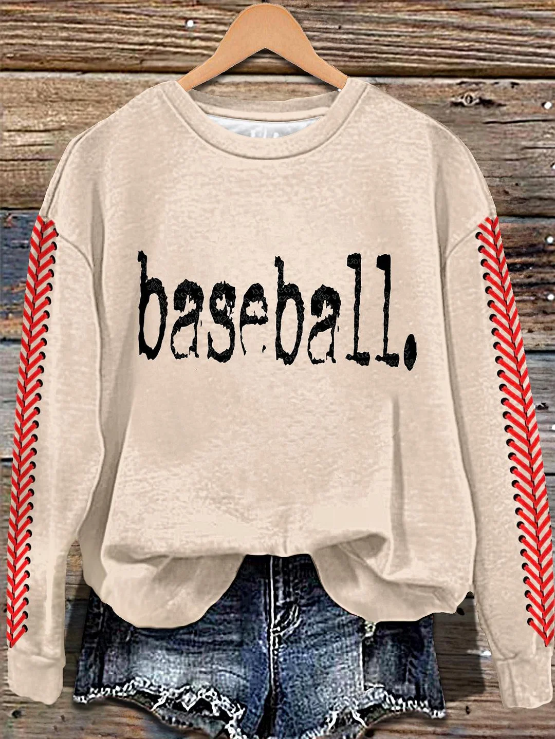 Baseball Retro Printed Long Sleeve Casual Top