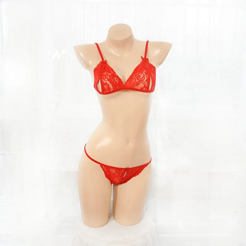 Women's Erotic Lingerie Transparent Crotchless Lace Sexy Underwear Bra Pants Exotic Apparel Pajamas Hot 8 Colors 2pcs Set