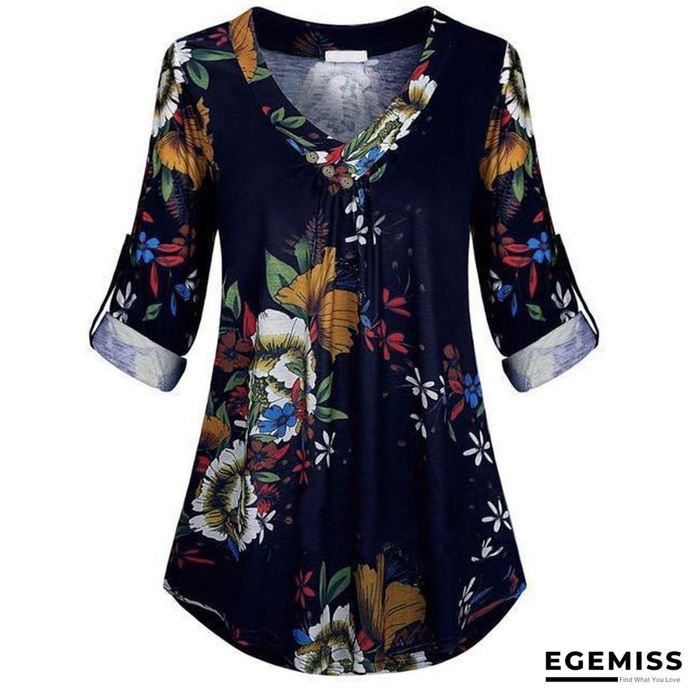 5XL Plus Size Women Tunic Shirt Floral Print V-neck Blouses And Tops | EGEMISS