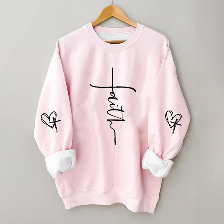 Comstylish Faith Love Cross Print Sweatshirt