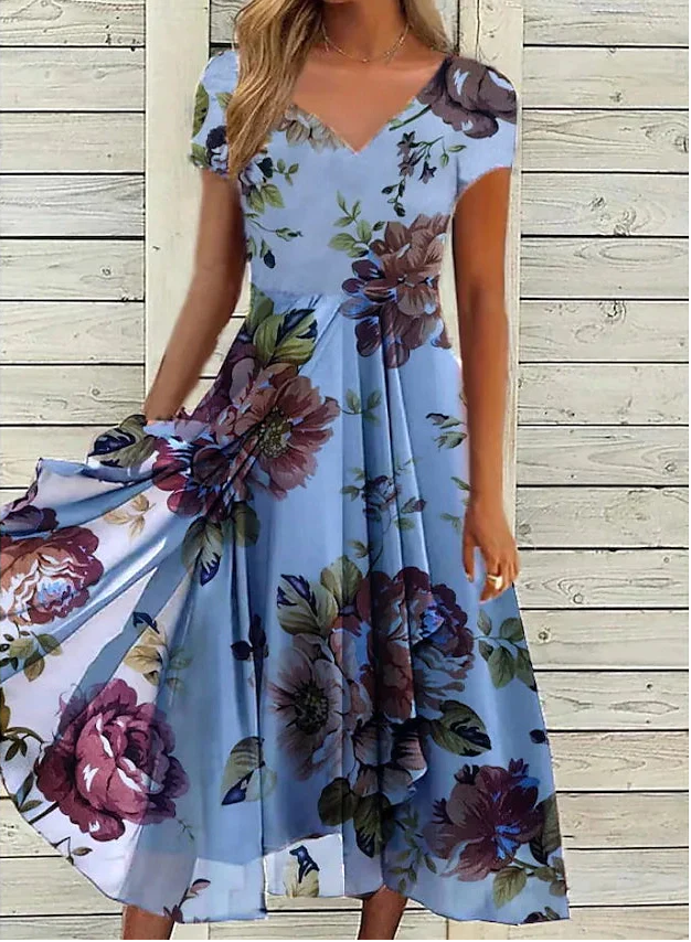 Breezy Short Sleeve Midi Party Dress