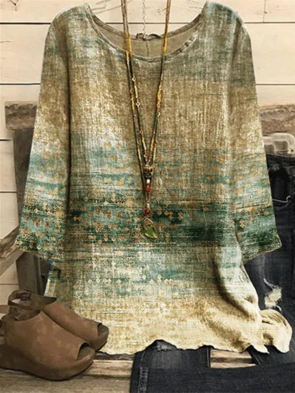 Women's Scoop Neck Long Sleeve Graphic Printed Tops