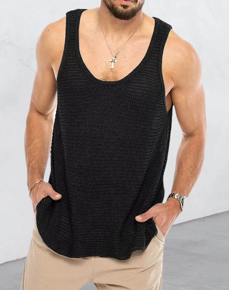 Mongw Mongw Spring And Summer Men's Casual Top Tank Top Sleeveless Knit Pure Color Men's Sweater Vest