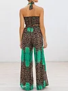 Leopard Print  Halterneck Bandeau +Wide Leg Pants Two-Pice Suits