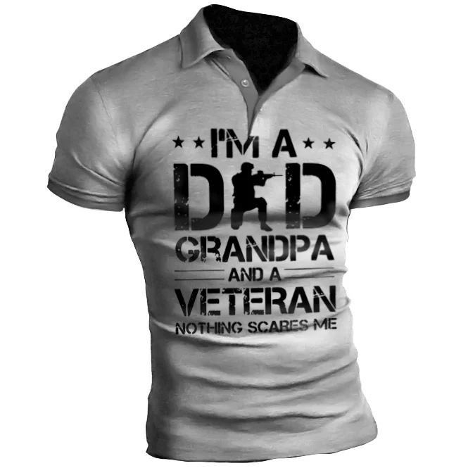 I'M A Dad Grandpa And A Veteran Men's Printed Lapel T-Shirt
