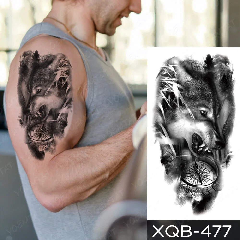Sdrawing Temporary Tattoo Sticker Old School Lion Wolf Flash Tatto Triangle Geometry Body Art Arm Fake Tatoo Men Women