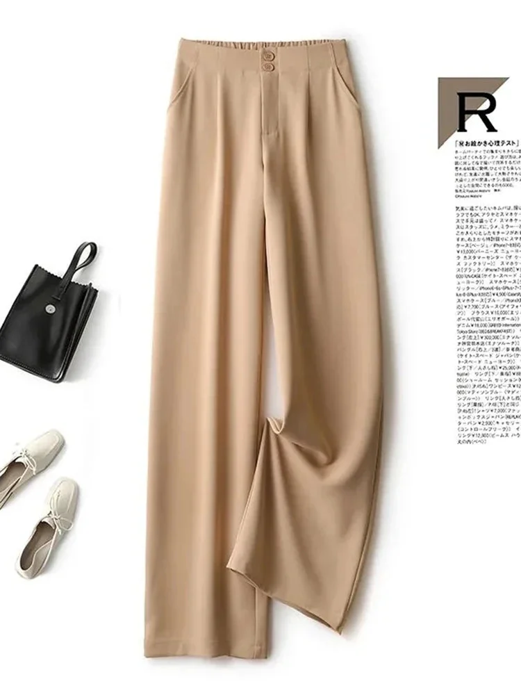 Oocharger Fashion Loose Office Lady Wide Leg Pants Casual Korean Women Elastic High Waist Straight Trousers Summer Suit Pants New