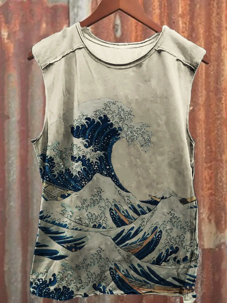 Comstylish Men's Great Wave Japanese Art Comfy Tank Top