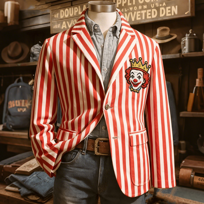Men's Carnival Clown Stripes Pattern Print Casual Blazer elevenforest