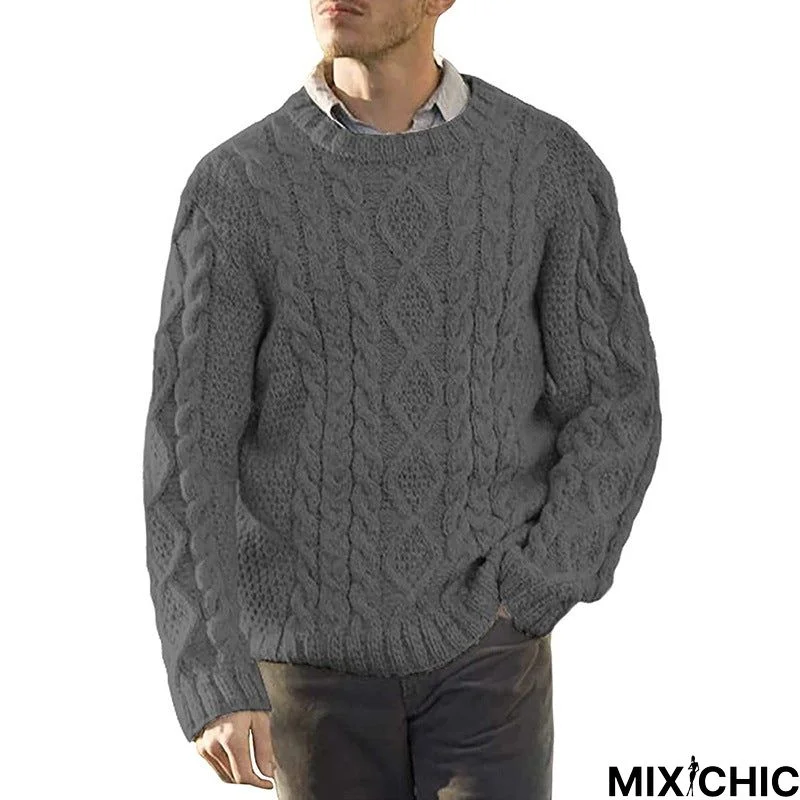 Solid Color Round Neck Long Sleeve Sweater Men's Wear