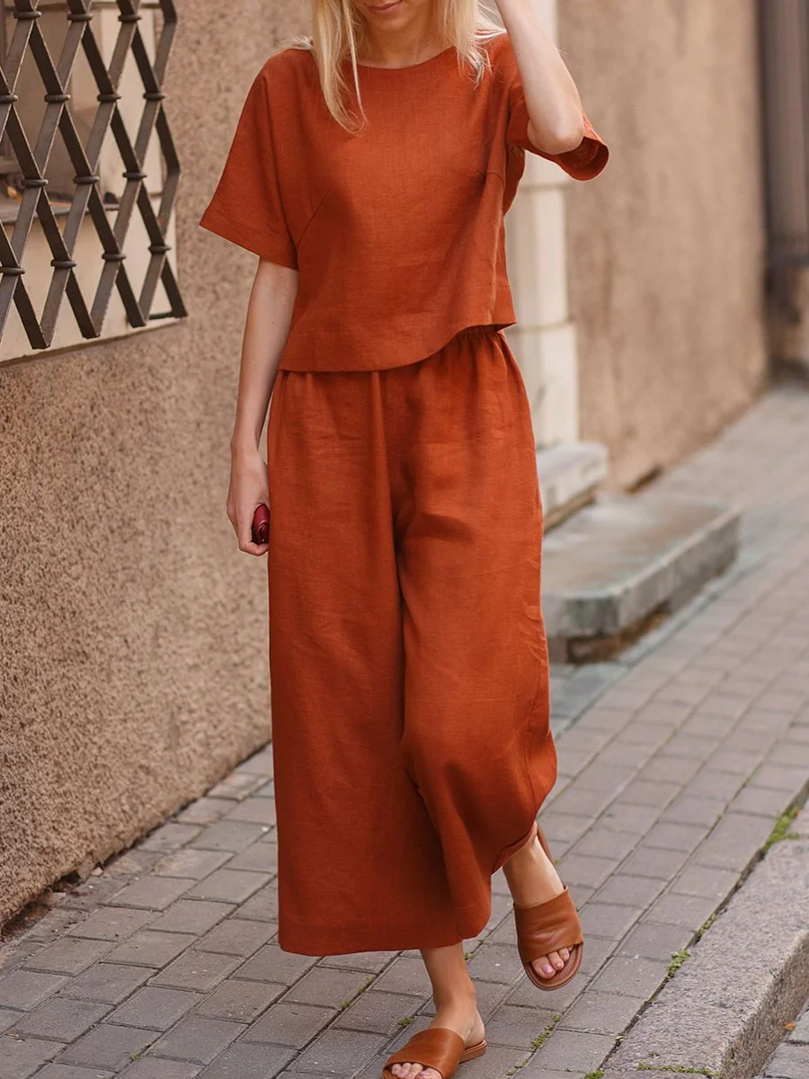 Casual Loose Solid Color Shirt Trousers Two-piece Suit