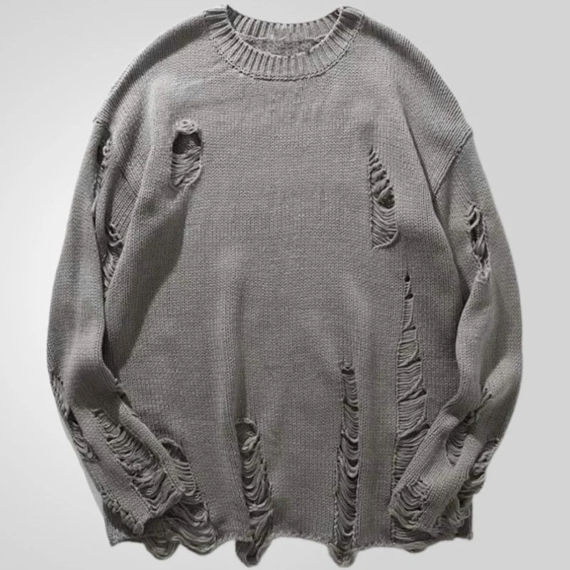 Sukestyle Fashion Ripped Hollow Long-sleeved Sweater