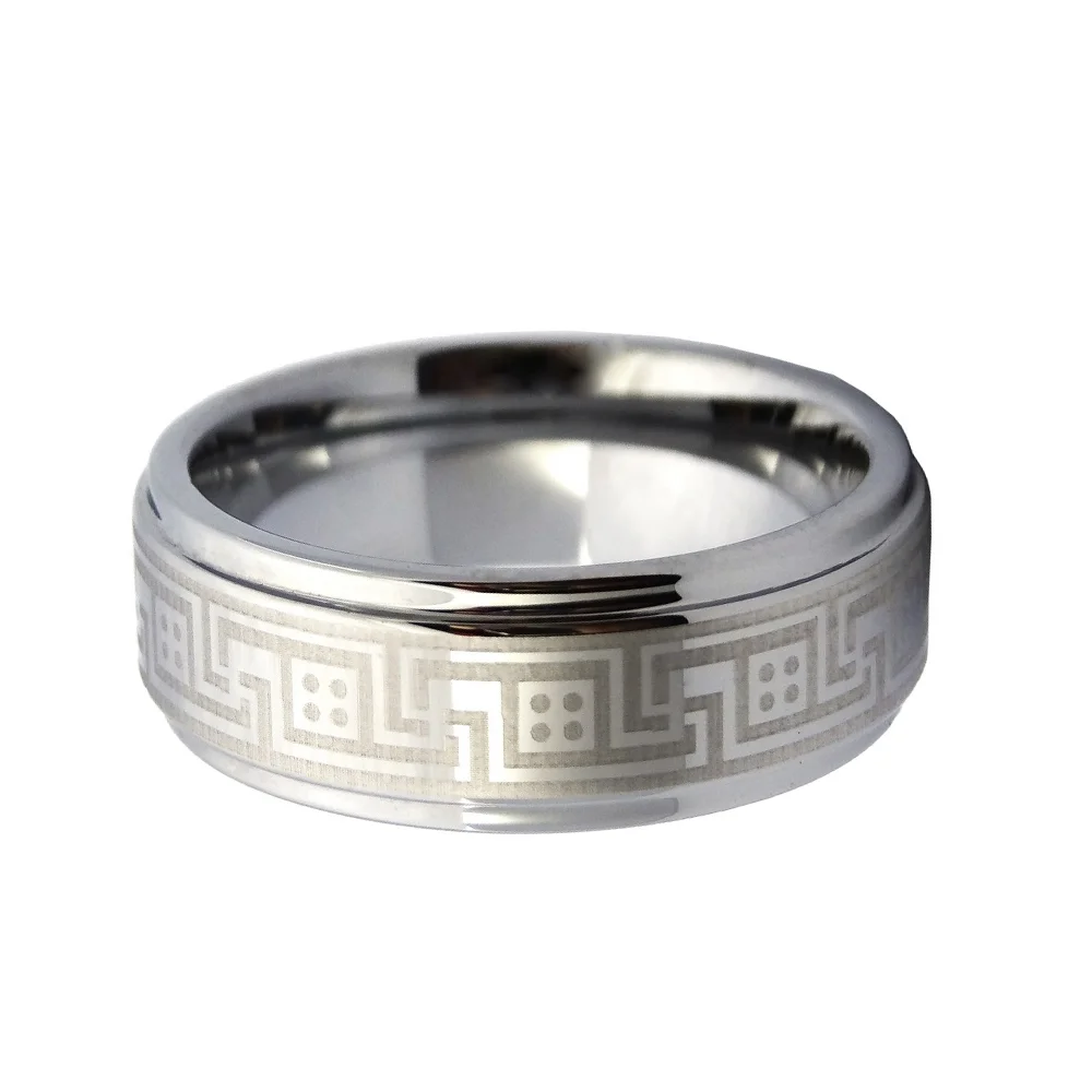 Silver Celtic Tungsten Carbide Wedding Band Ring Step Edge