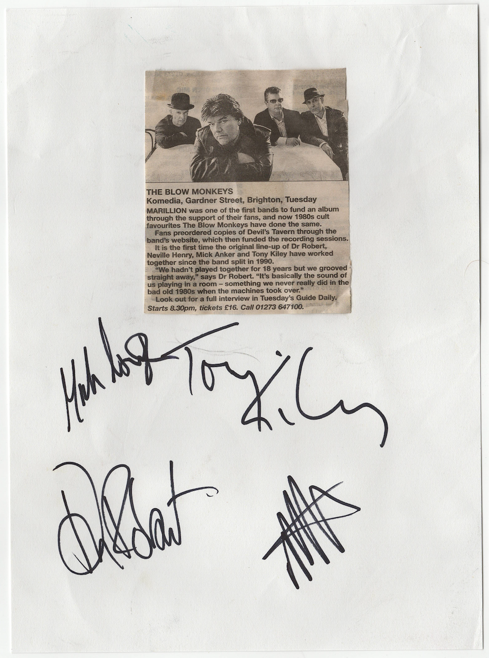 The Blow Monkeys band signed cut autograph! RARE! Guaranteed Authentic! 2604