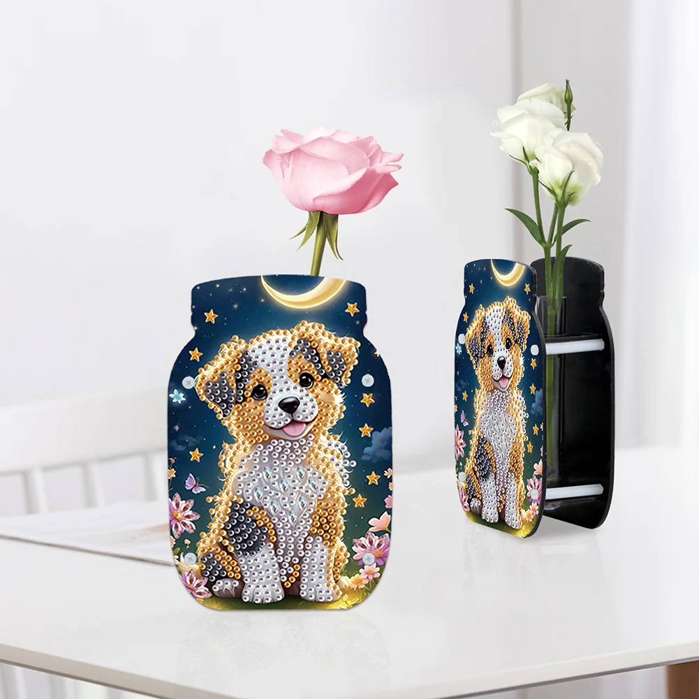 Cute Puppy Acrylic Double Sided Special Shape Diamond Painting Vase for Home