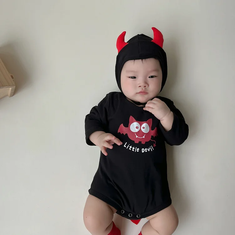 Baby Boy/Girl Hallowen Little Devil Long Sleeve Bodysuit with Hat