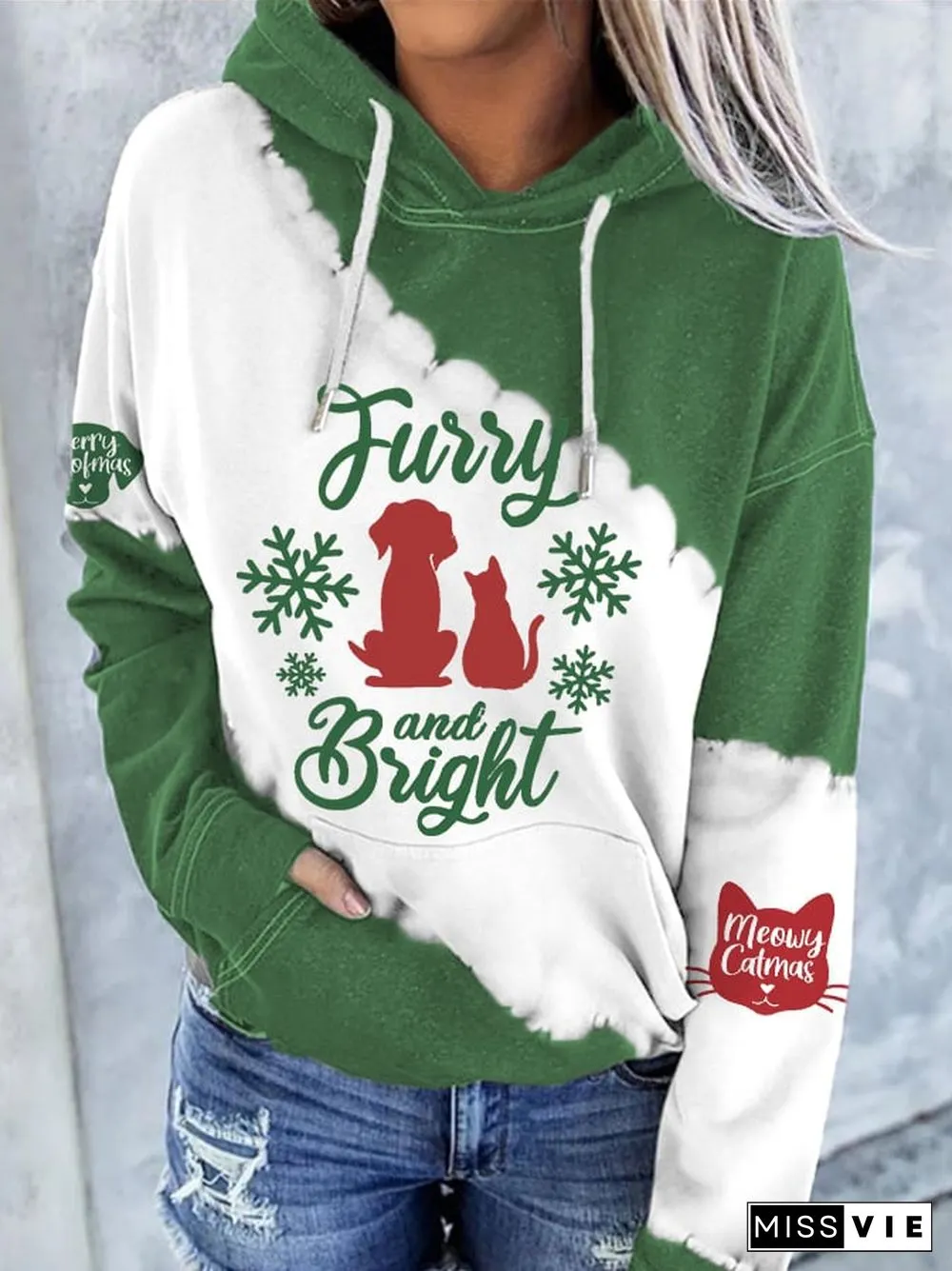 Women's Furry And Bright Print Long Sleeve Hoodie