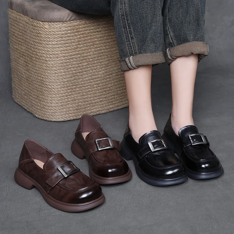 Yyvonne Cowhite Retro English Style Happy Shoes Women Spring And Autumn New Casual Small Leather Shoes Single Shoes Women