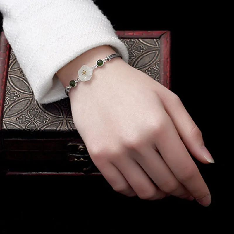 White Jade Plum Flower Happiness Bracelet