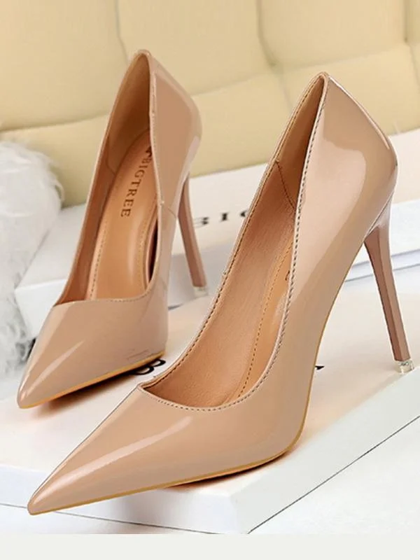 Fashion stiletto shiny patent leather shallow pointy sexy single shoes