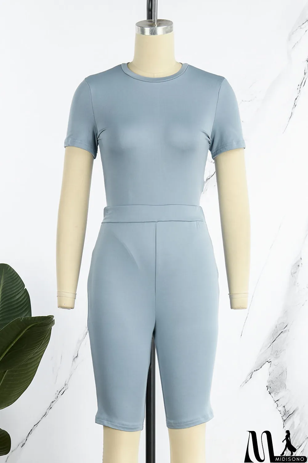 MidiSono - Black Casual Solid Patchwork O Neck Short Sleeve Two Pieces