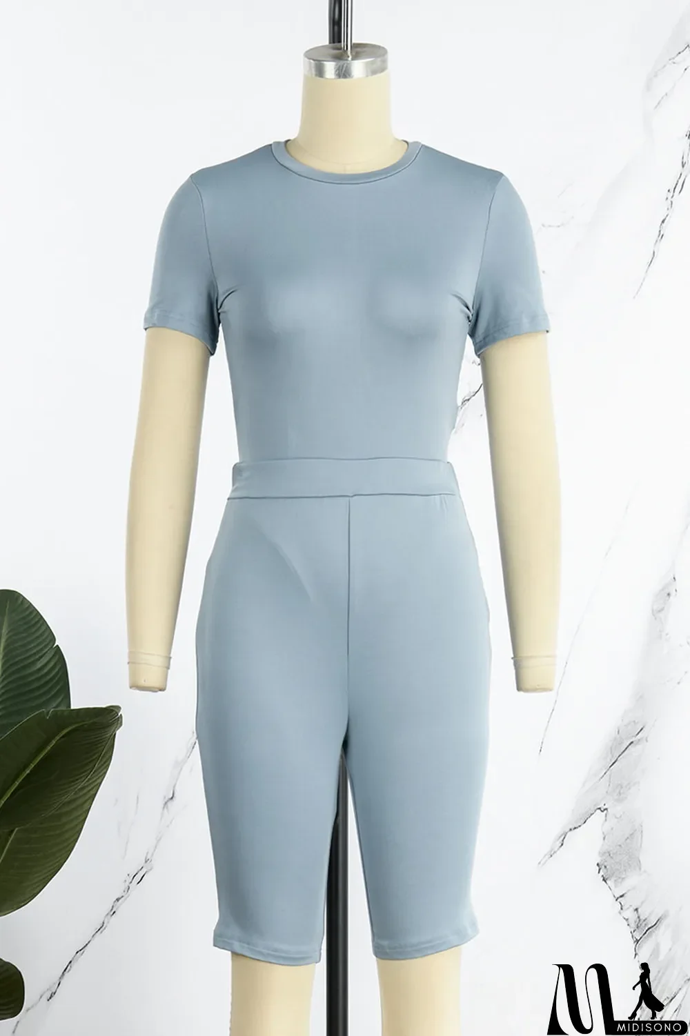 MidiSono - Black Casual Solid Patchwork O Neck Short Sleeve Two Pieces