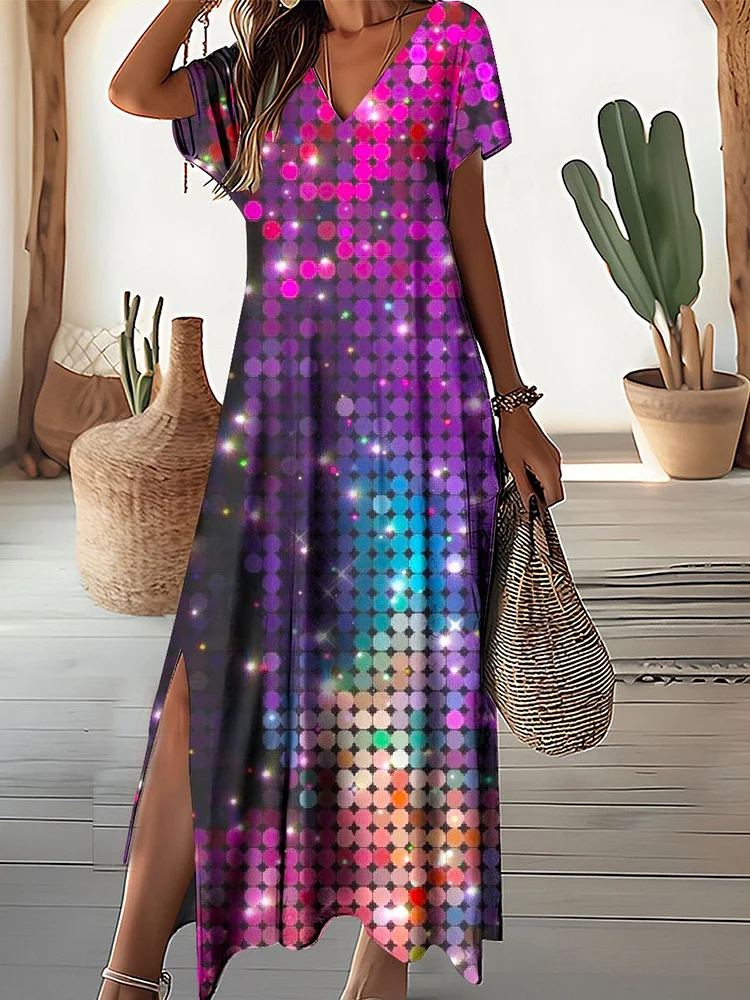Women's Starlight Sparkling Pattern Resort V-Neck Dress