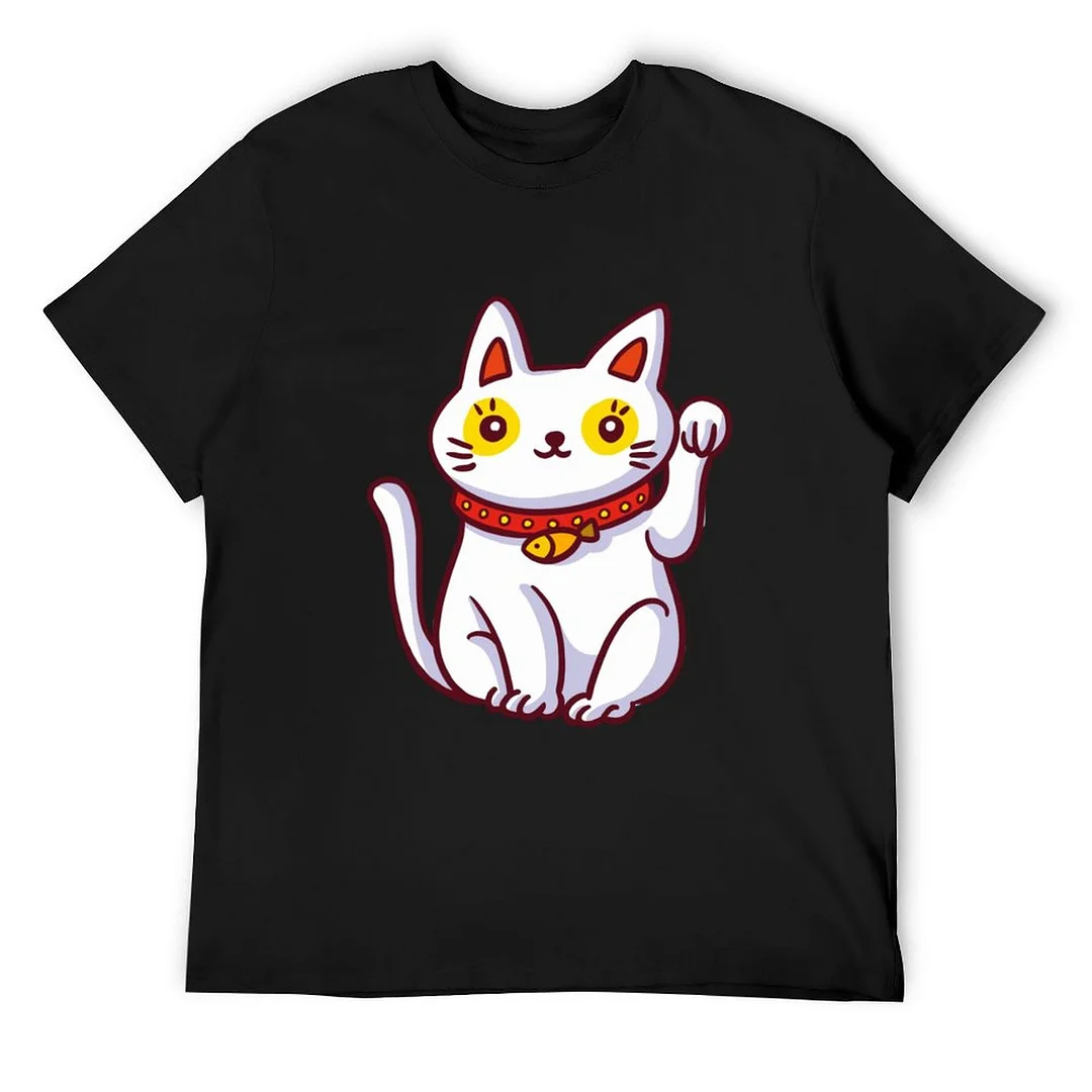 Printed Unisex Short Sleeve Cotton T-shirt for Men and Women Pattern  Lucky Charm Cartoon Cat