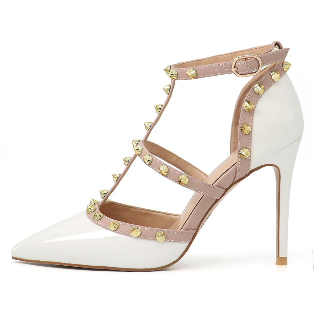 4" Rivets Studs Summer Strappy Shoes Party Wedding Heeled Sandals-MERUMOTE