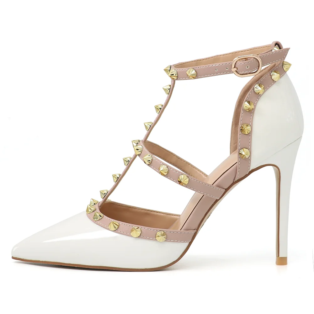 4" Rivets Studs Summer Strappy Shoes Party Wedding Heeled Sandals-MERUMOTE