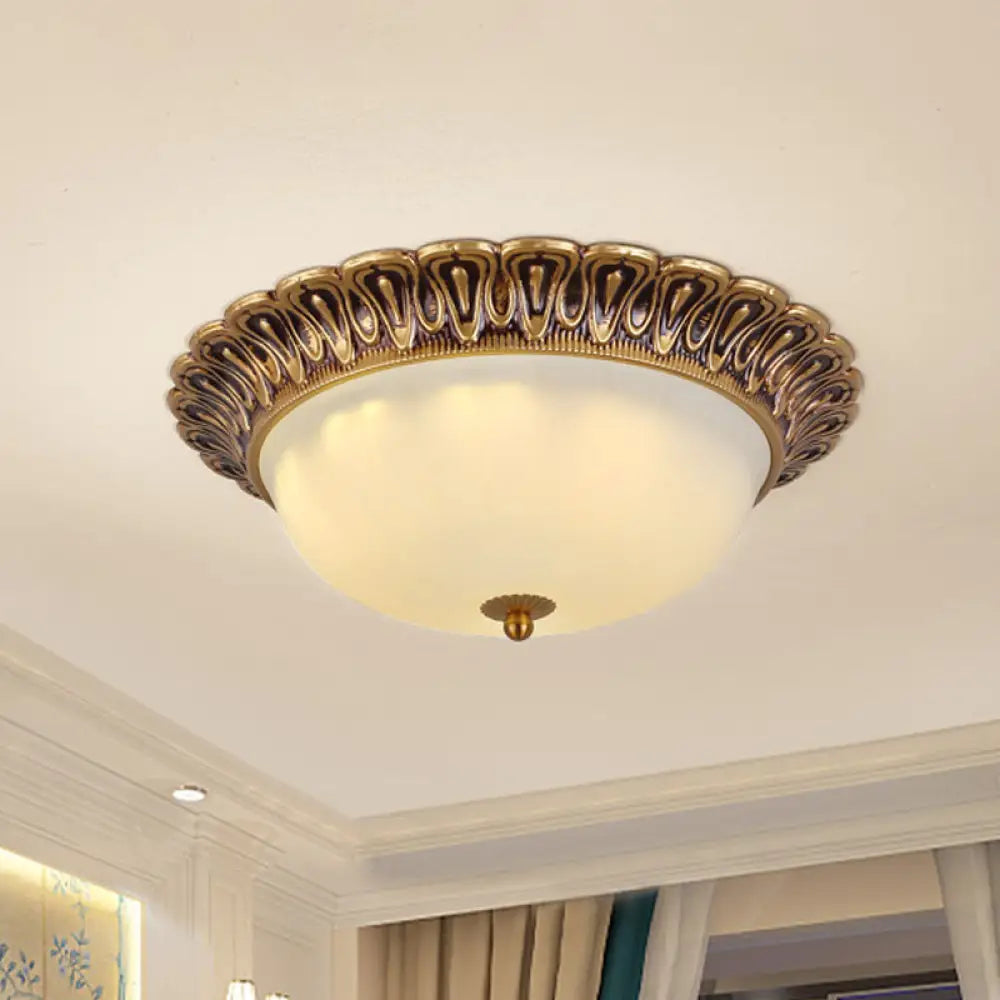 Vintage Milk Glass Ceiling Light - Hemispherical Design Brass Finish 3 - Light Flush Mount For