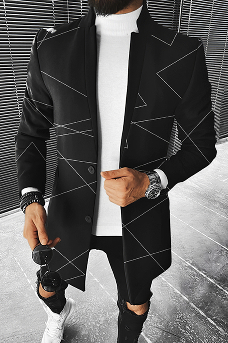 Tiboyz Fashion Men's Geometric Line Casual Stand Collar Coat