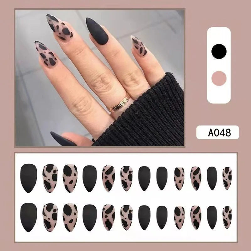 24Pcs/Set French Rhombus Designs False Nail Full Cover Fake Nails with Glue Detachable Wearable DIY Manicure Nail Art Tools-Nail Inspo