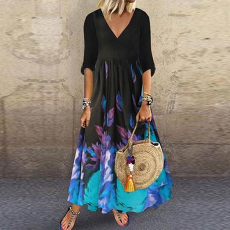 Fashion V-neck Positioning Flower Dress