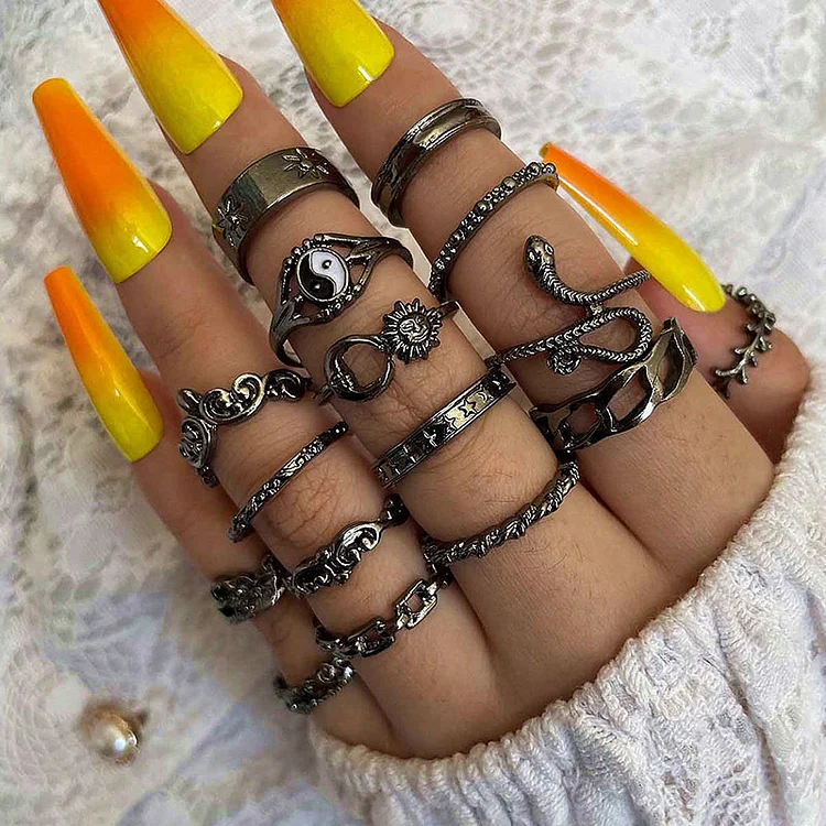 Fashion Star And Moon Ring Set