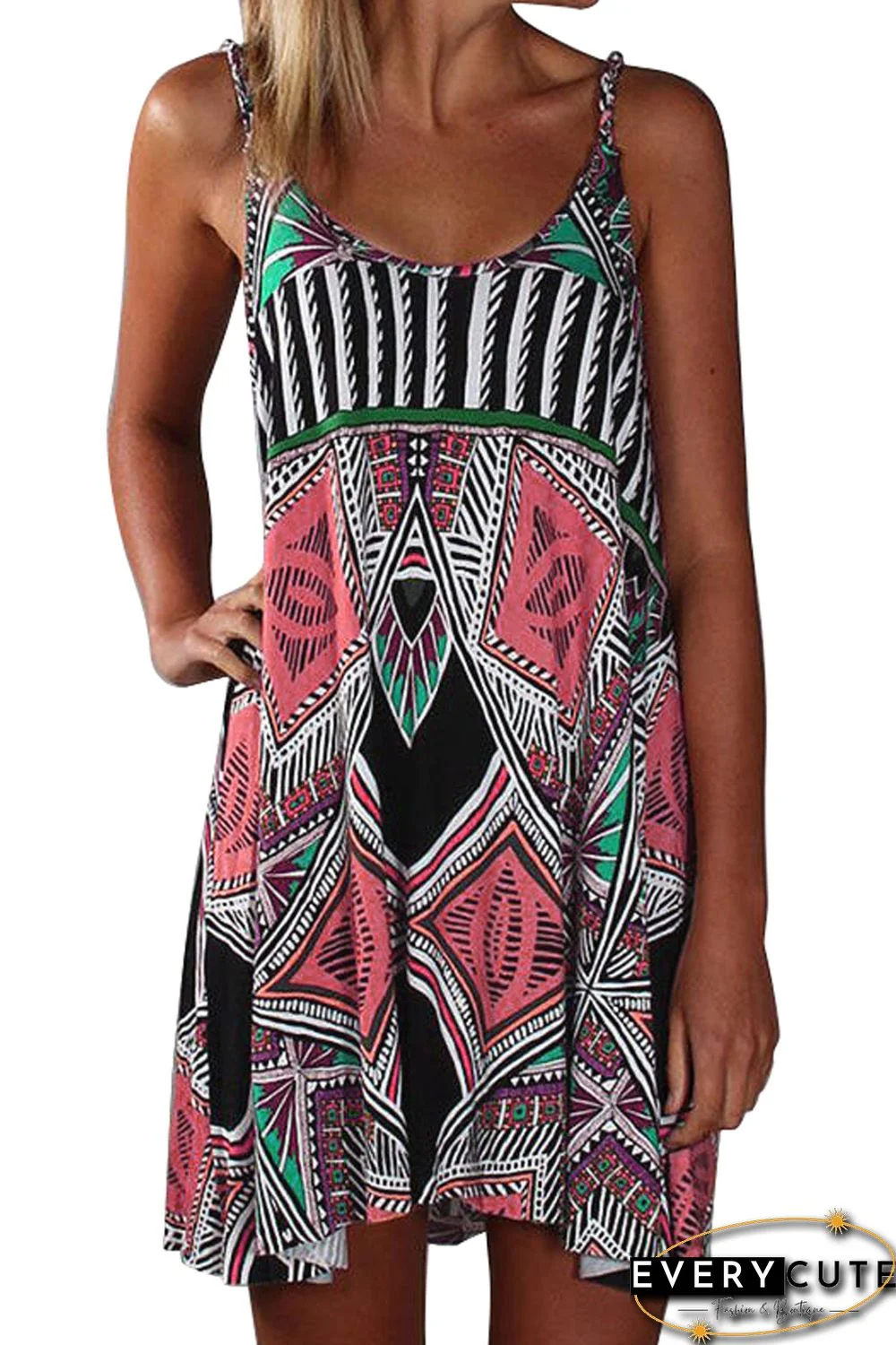 Spaghetti Straps Boho Mini Dress